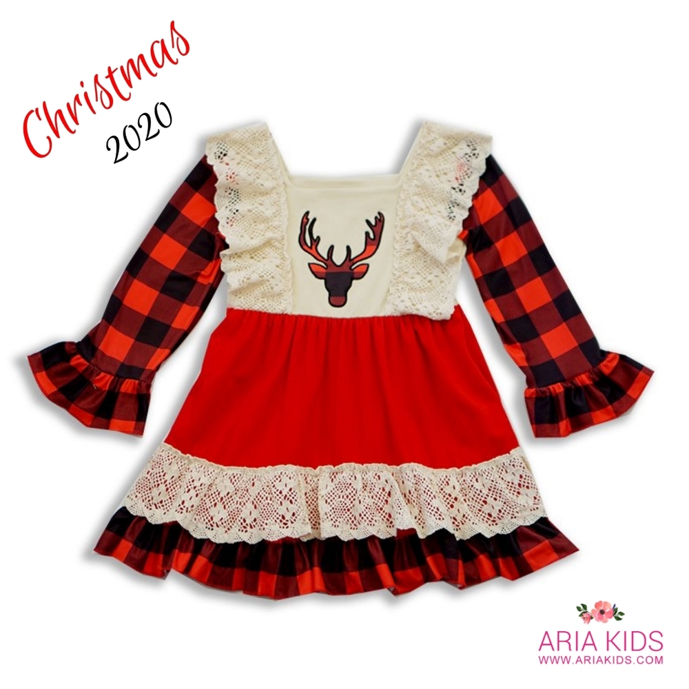 Deer Christmas Plaid Bell Sleeve La…